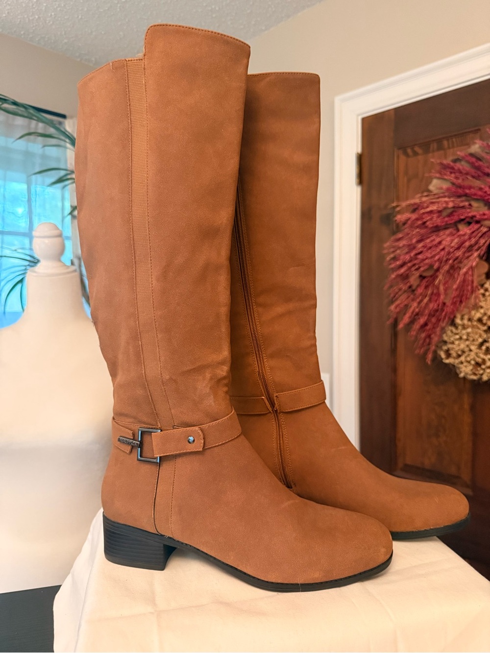 Nautica - Women's Tall Tan Suede Riding Boots